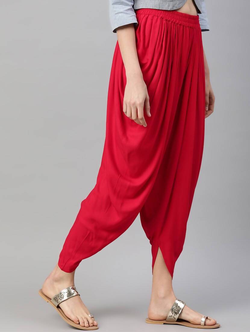 Women's Red Viscose Rayon Dhoti Pant