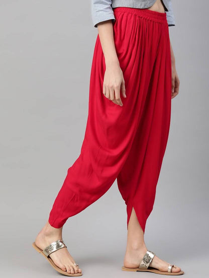 Women's Red Viscose Rayon Dhoti Pant