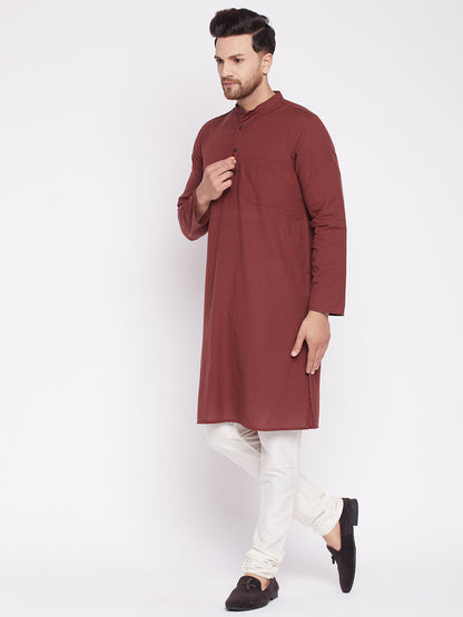 Men's Long Kurta with Band Collar -