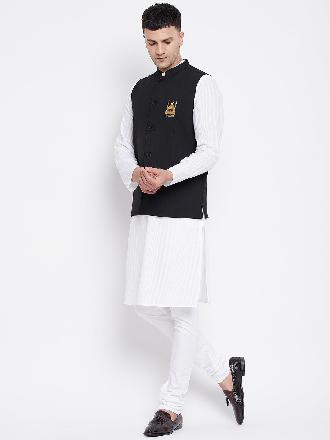 Men's White Kurta Sets with Eid Insignia Jackets (2PC)