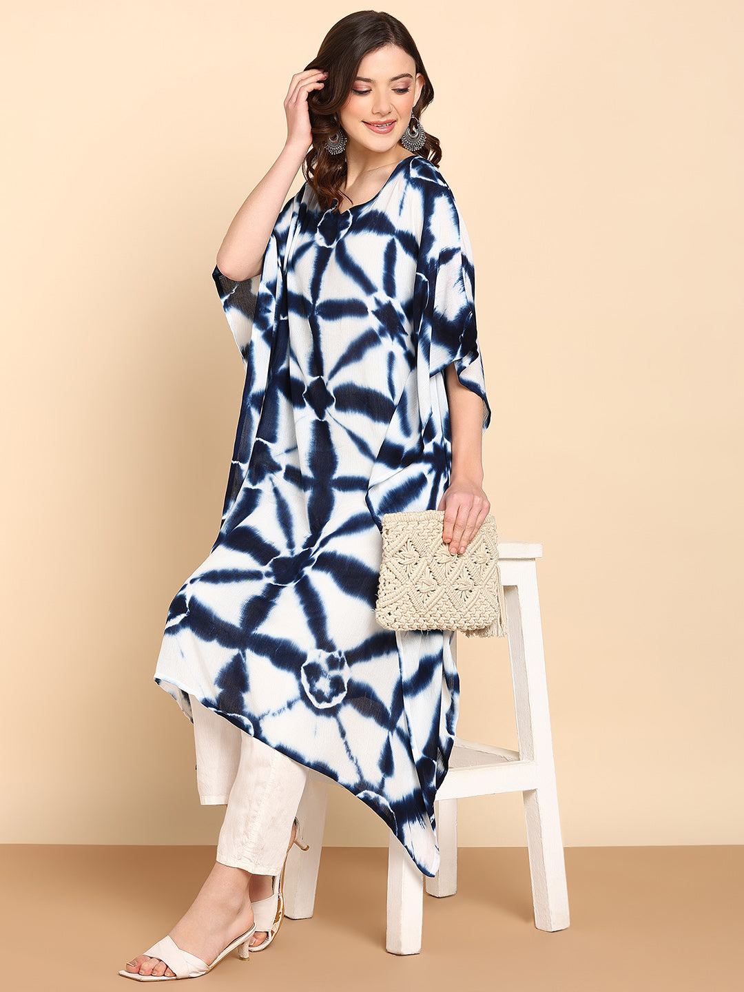 Women's Navy Blue Crepe Kaftan