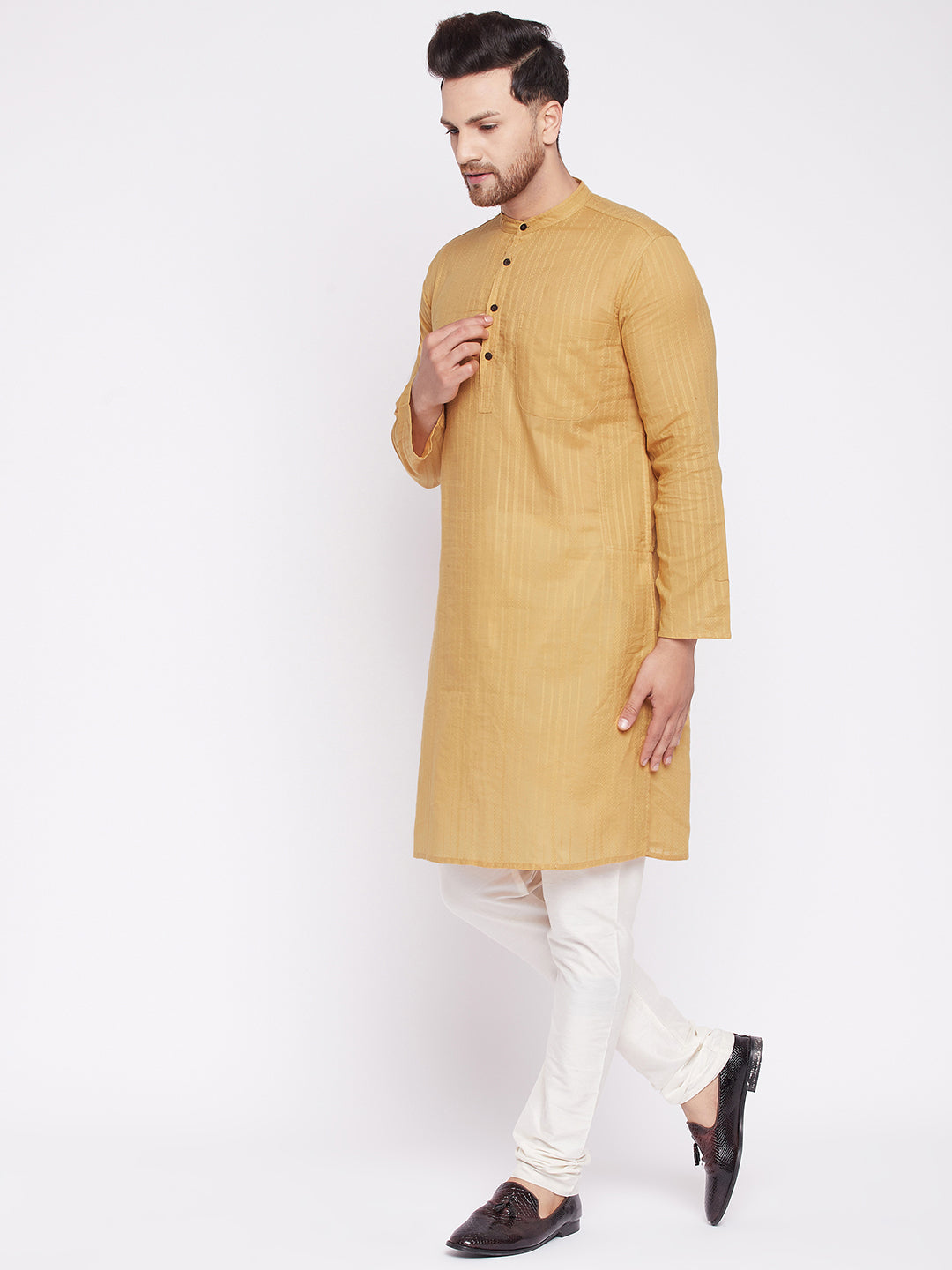 Men's Long Kurta with Band Collar -