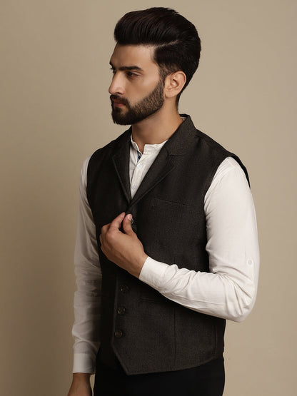 Men's Wool Waistcoat With Notched Lapel