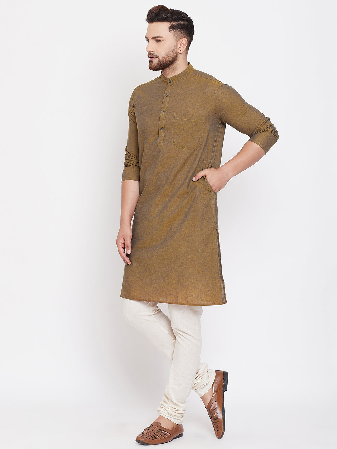 Men's Brown Pure Cotton Kurta