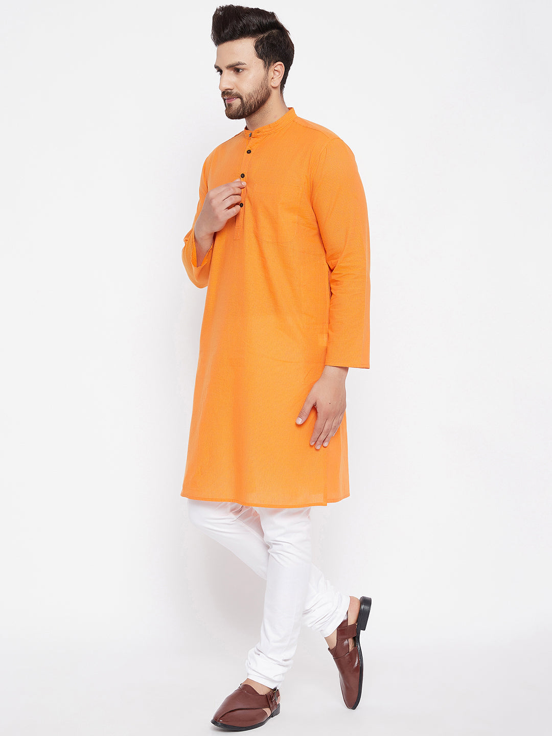 Men's Pure Cotton Striped Orange Kurta2