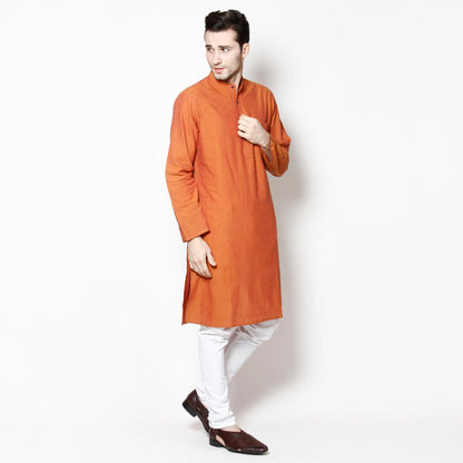 Men's Orange Pure Cotton Kurta