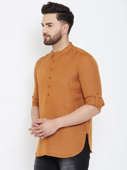 Men's Orange Linen Shirt Kurta