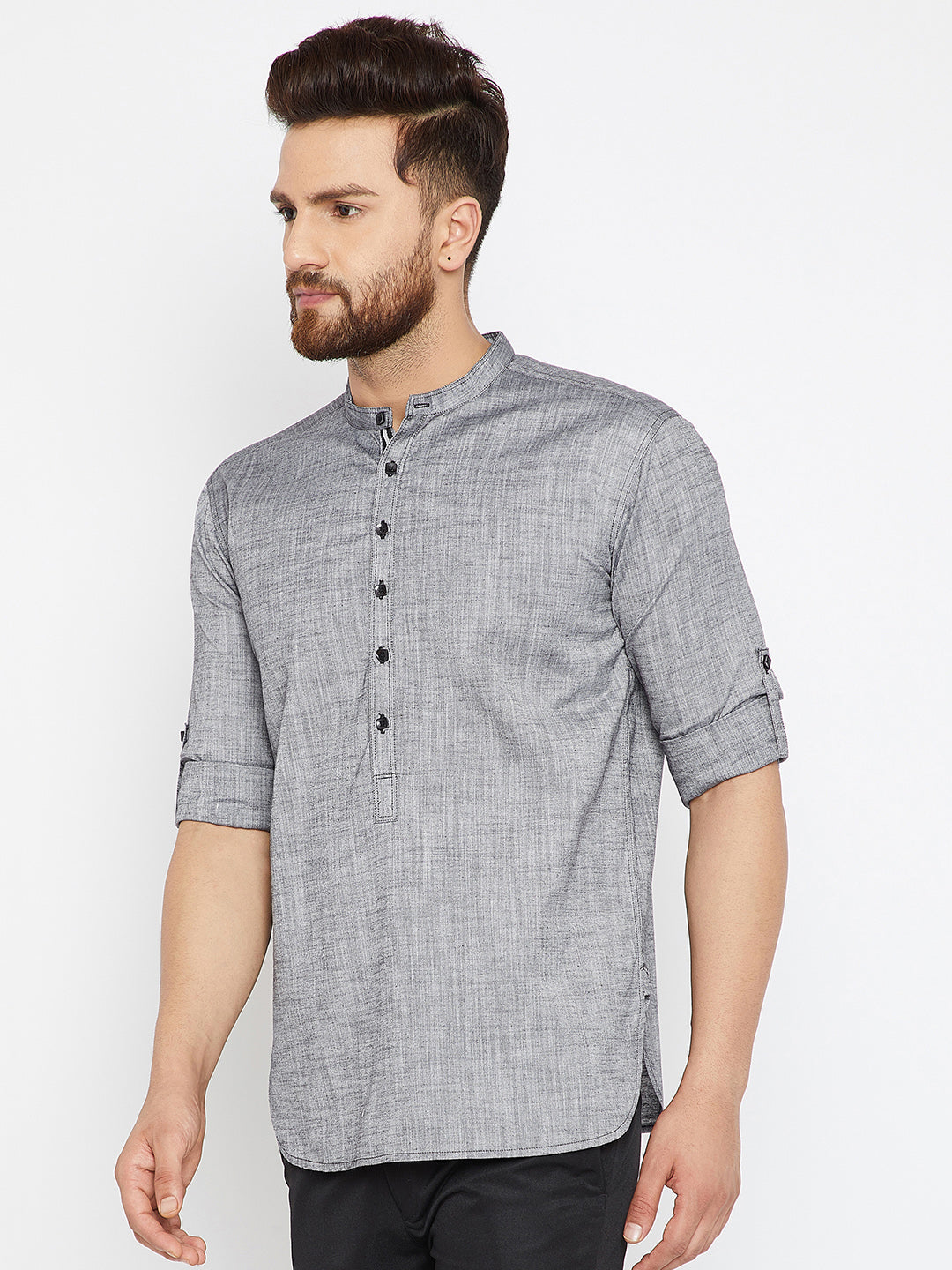 Men's Textured Grey Shirt Kurta