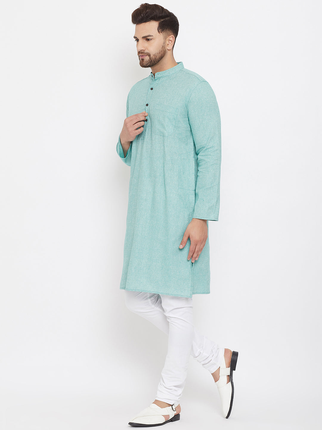 Men's Aqua Blue Pure Cotton Kurta