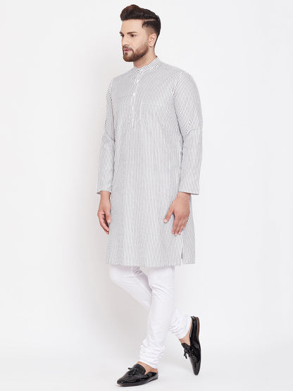 Men's Pure Cotton White Striped Kurta