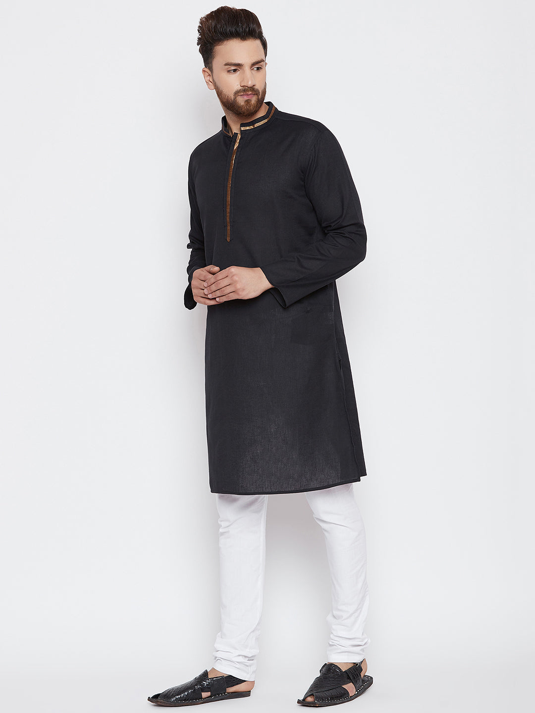 Men's Black Zari Work Kurta