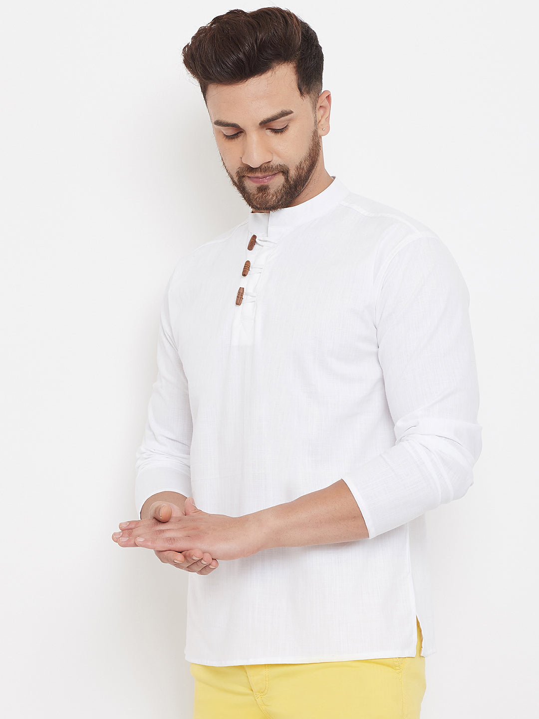 Men's White Button Placket Shirt Kurta