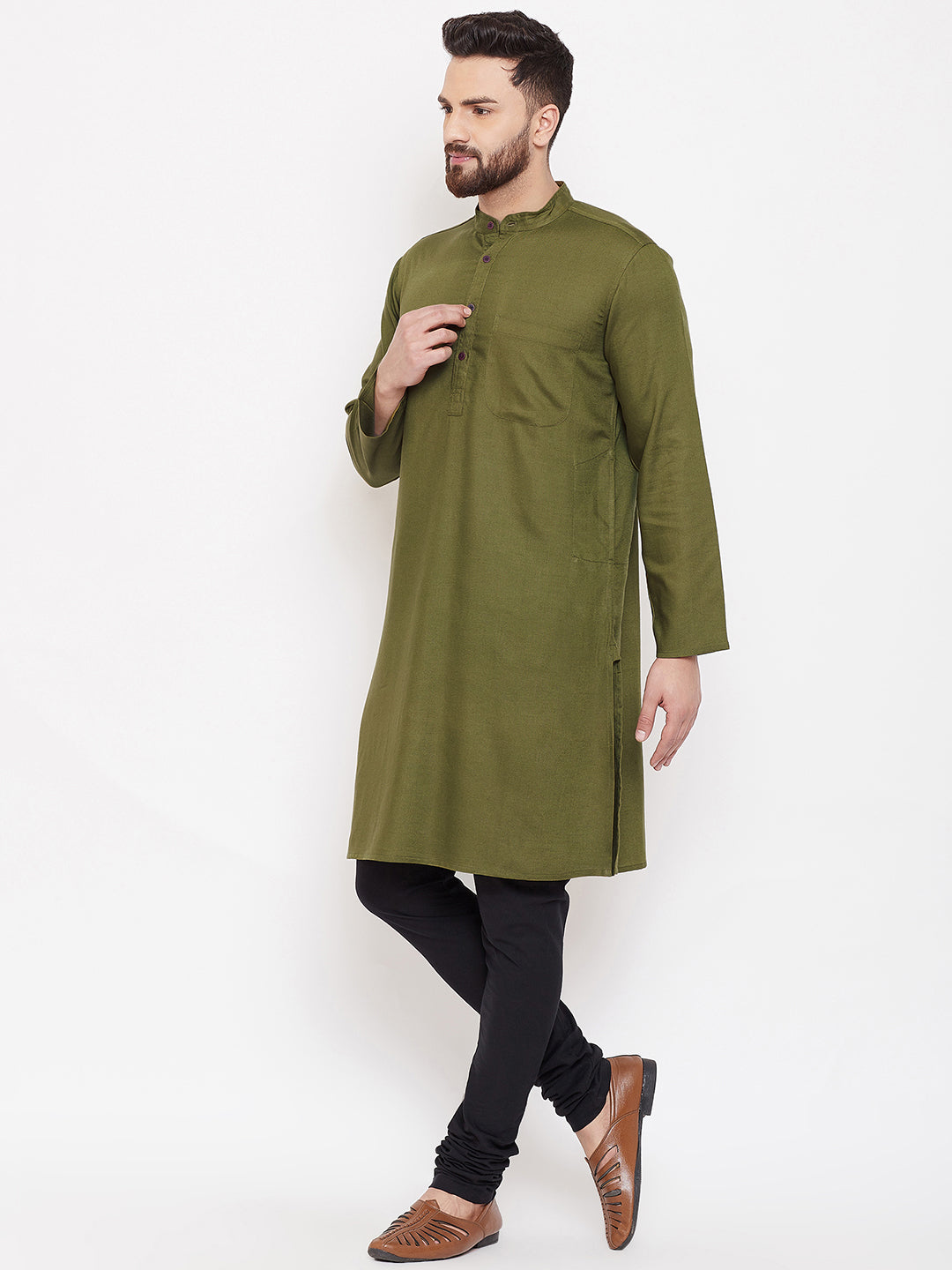 Men's Linen Kurta With Band Collar