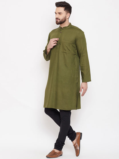 Men's Linen Kurta With Band Collar