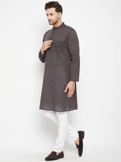 Men's Brown Color Long Kurta with Band Collar