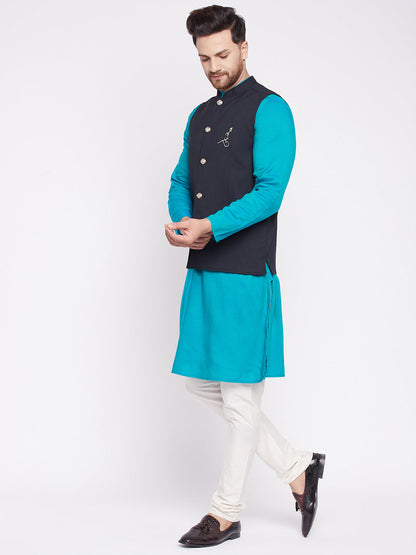 Men's Nehru Jacket With Embroided Insignia Of Lord Krishna -