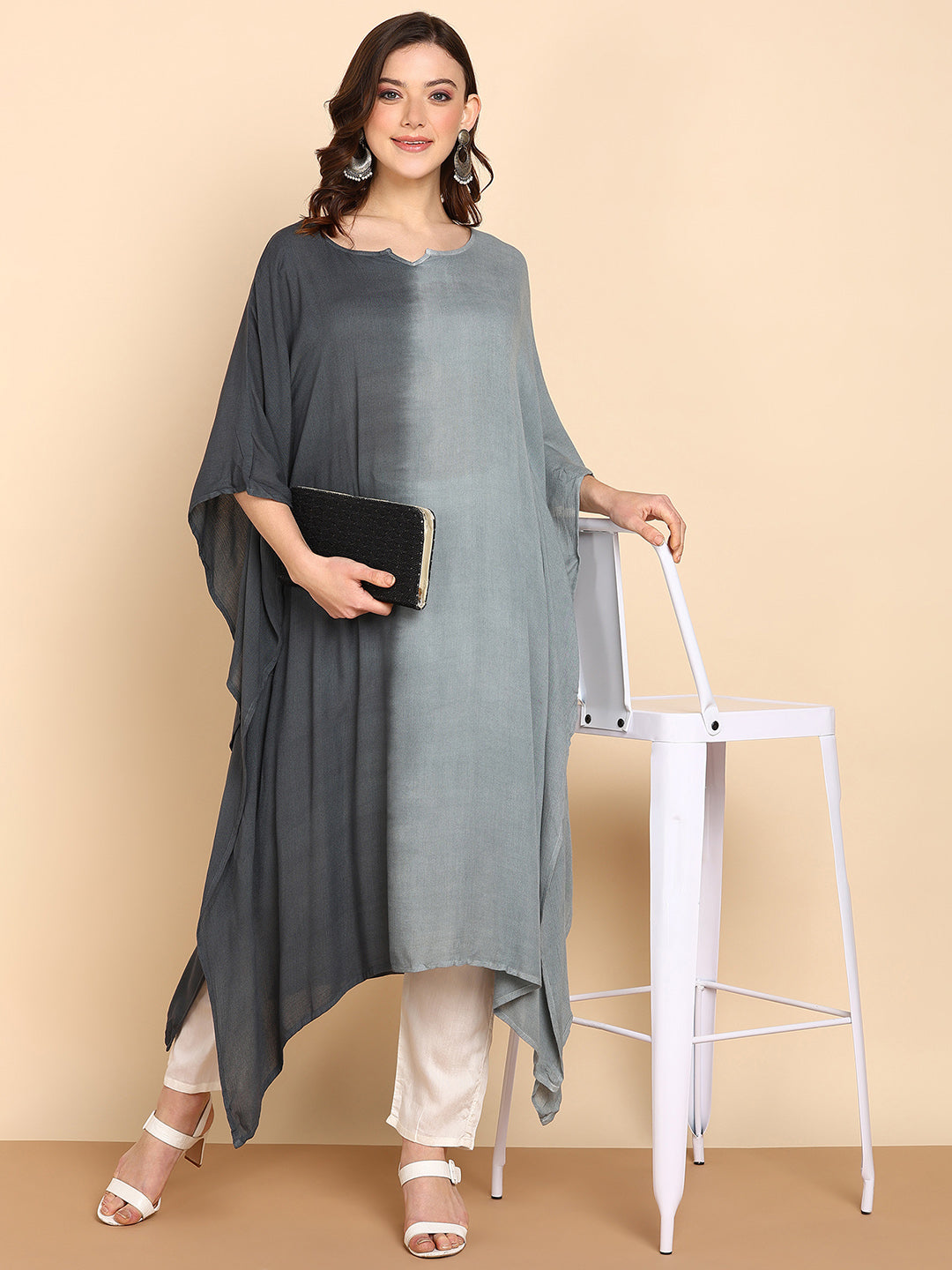 Women's Grey Crepe Kaftan