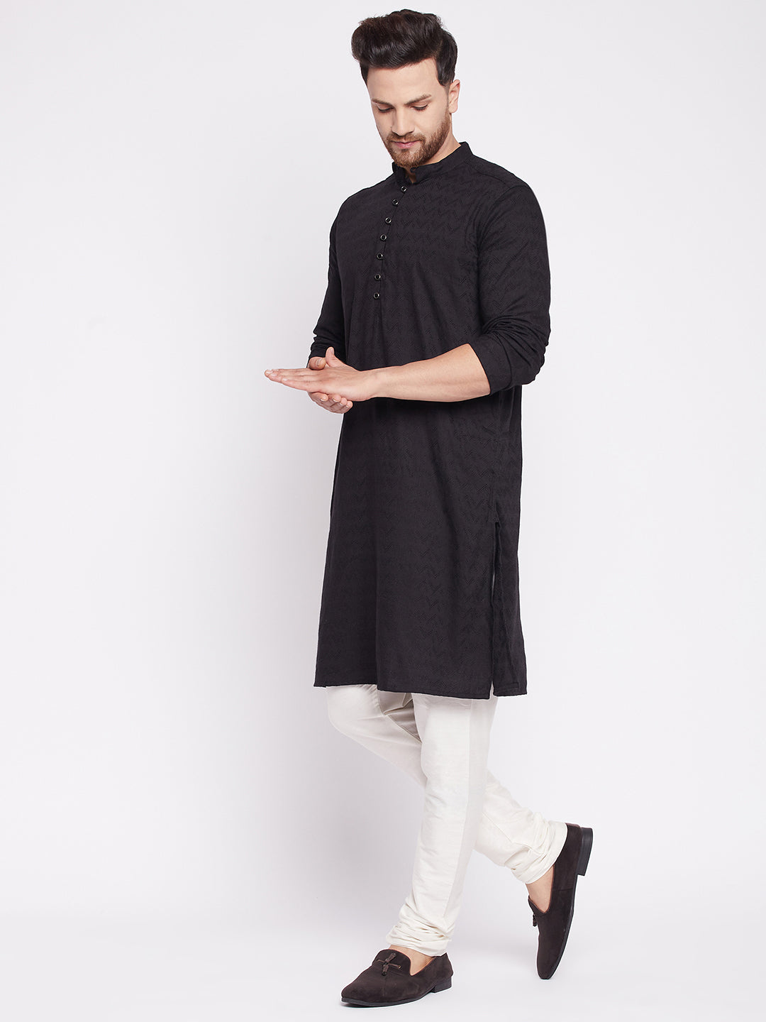 Men's Long Kurta with Band Collar -