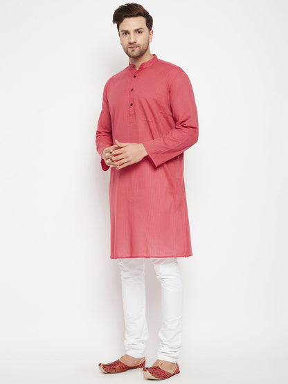 Men's Rust Color Long Kurta with Band Collar