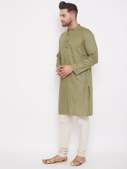 Men's Green Printed Festive Kurta