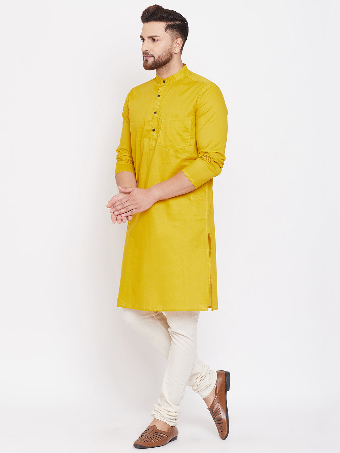 Men's Pure Cotton Kurta With Band Collar