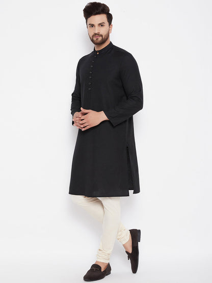 Men's Solid Black Linen Kurta