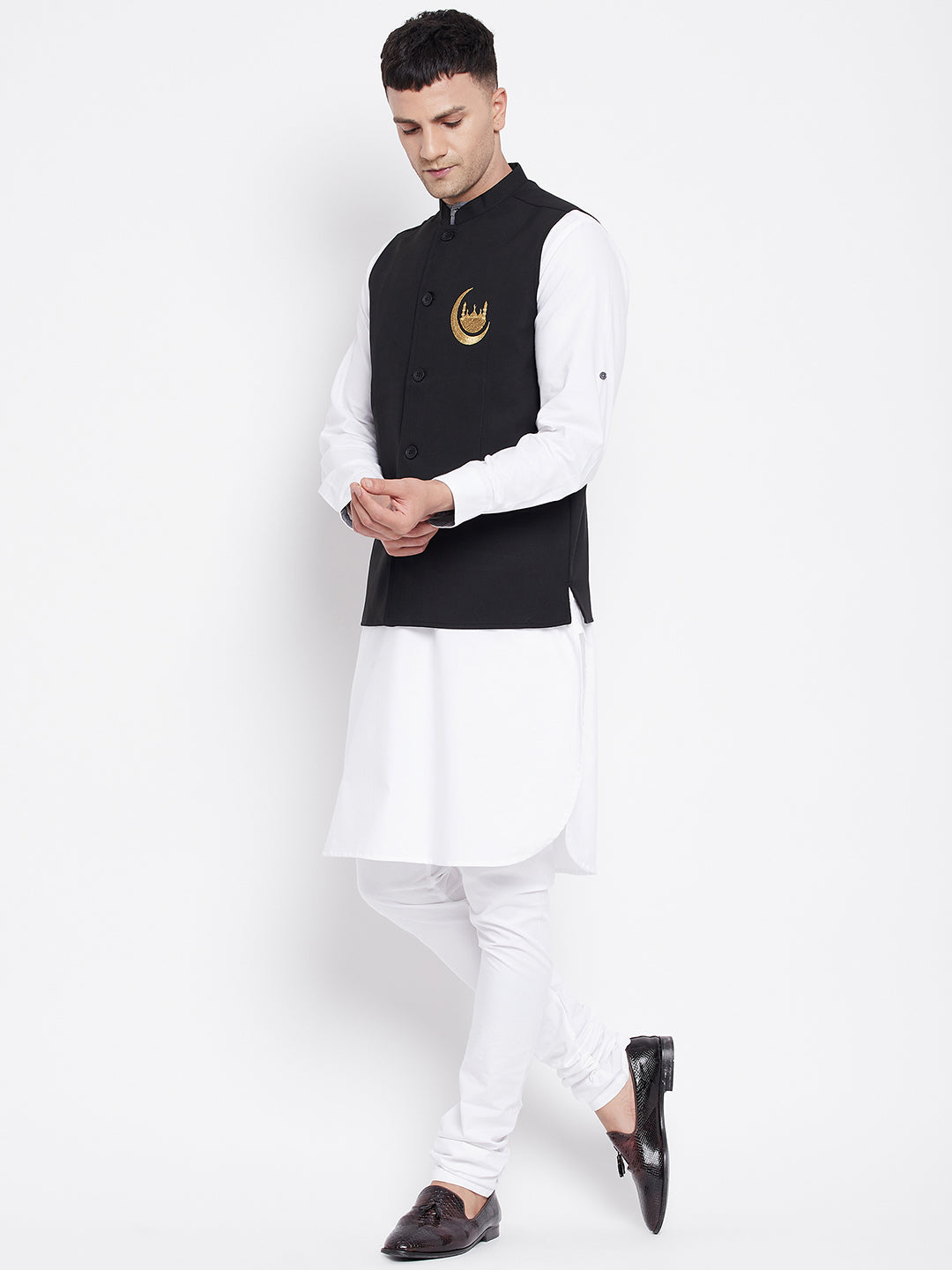 Men's White Kurta Sets with Eid Insignia Jackets(2PC)