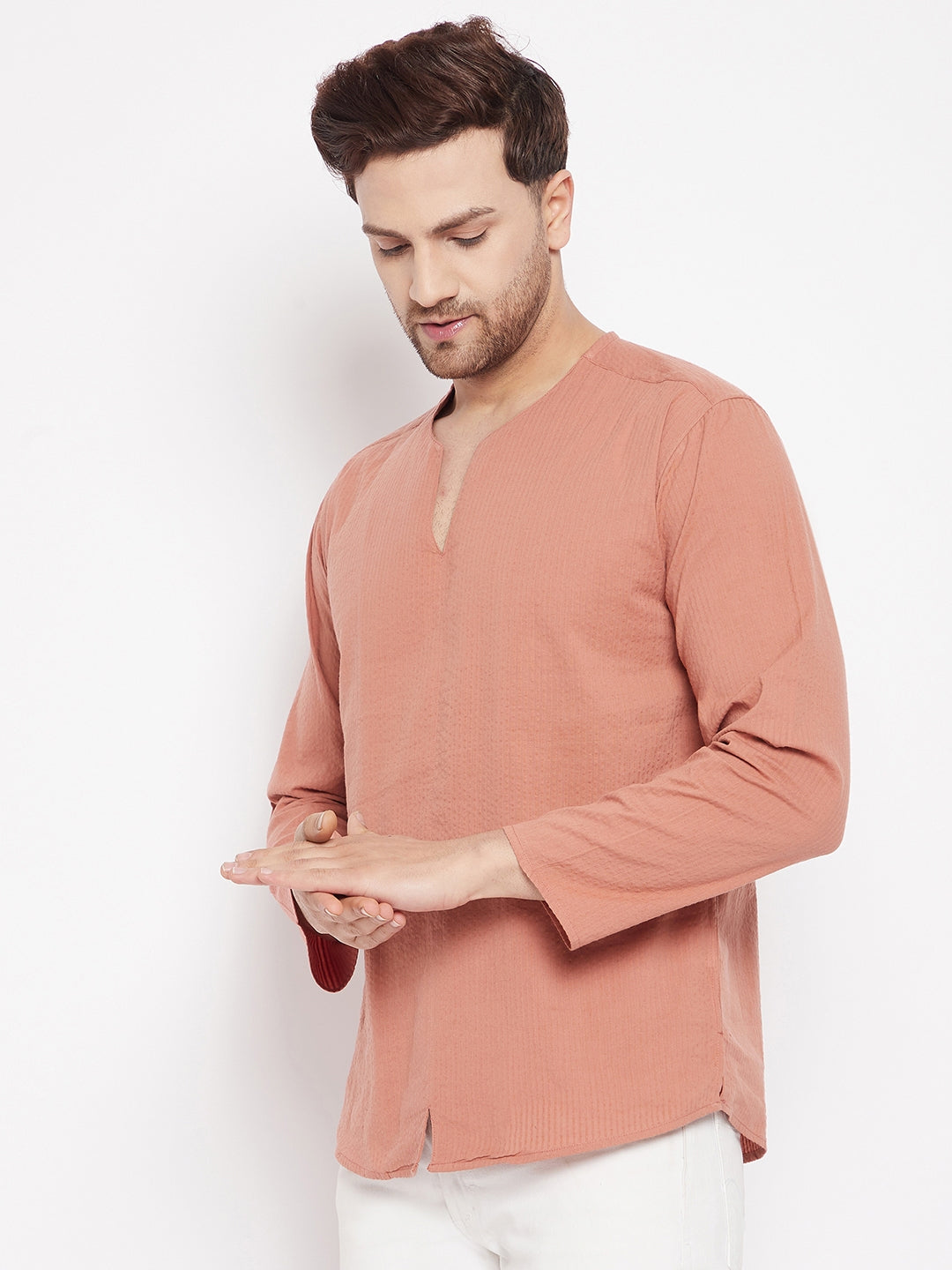 Men's Brown Color Kurta with Slit Neckline