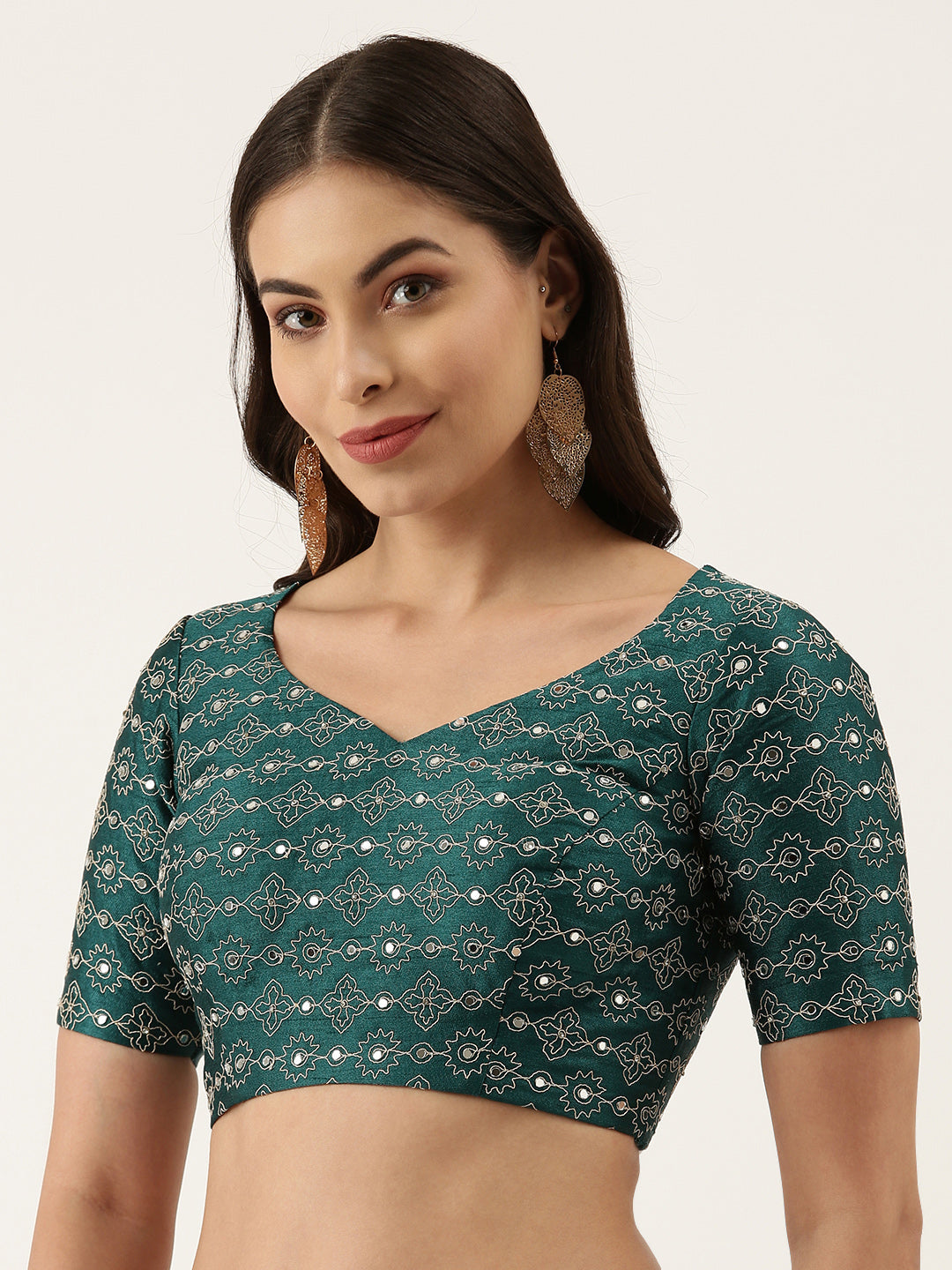 Women's Green Mirror Work Pure Silk Blouse