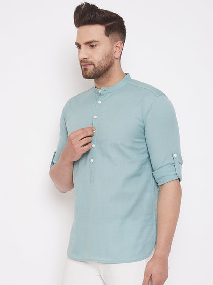 Men's Blue Linen Shirt Kurta