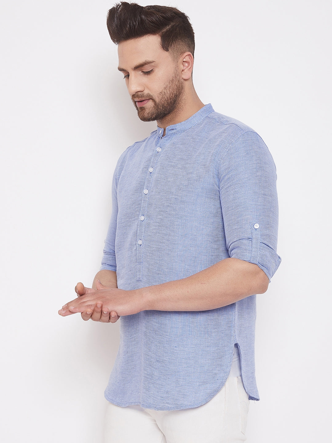 Men's Lilac Blue Pure Cotton Shirt Kurta