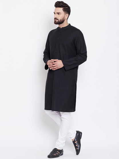 Men's Solid Black Linen Kurta