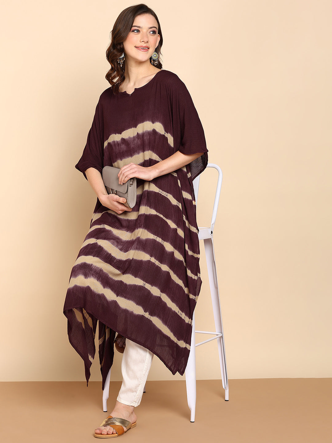 Women's Maroon Crepe Kaftan