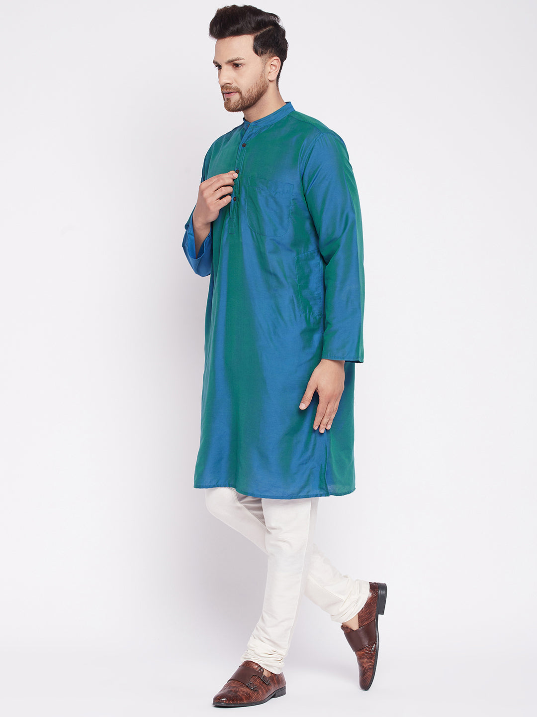 Men's Long Kurta with Band Collar -