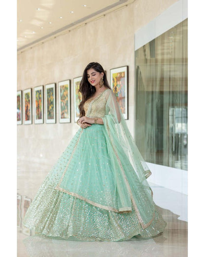 Women's Mint Green Lehenga (3pcs set) - Label Shaurya Sanadhya