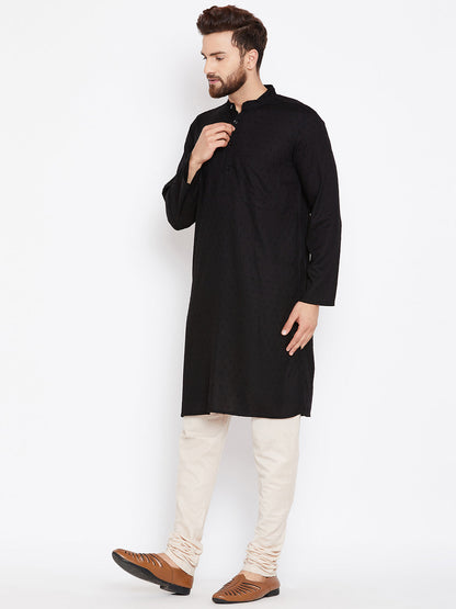 Men's Black Dobby Weave Cotton Kurta