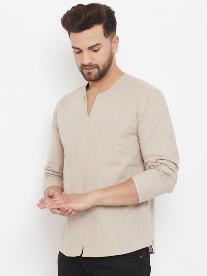 Men's Beige Summer Casual Shirt Kurta