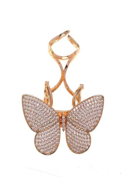 Women's American Diamond Gold-Plated Butterfly Ring