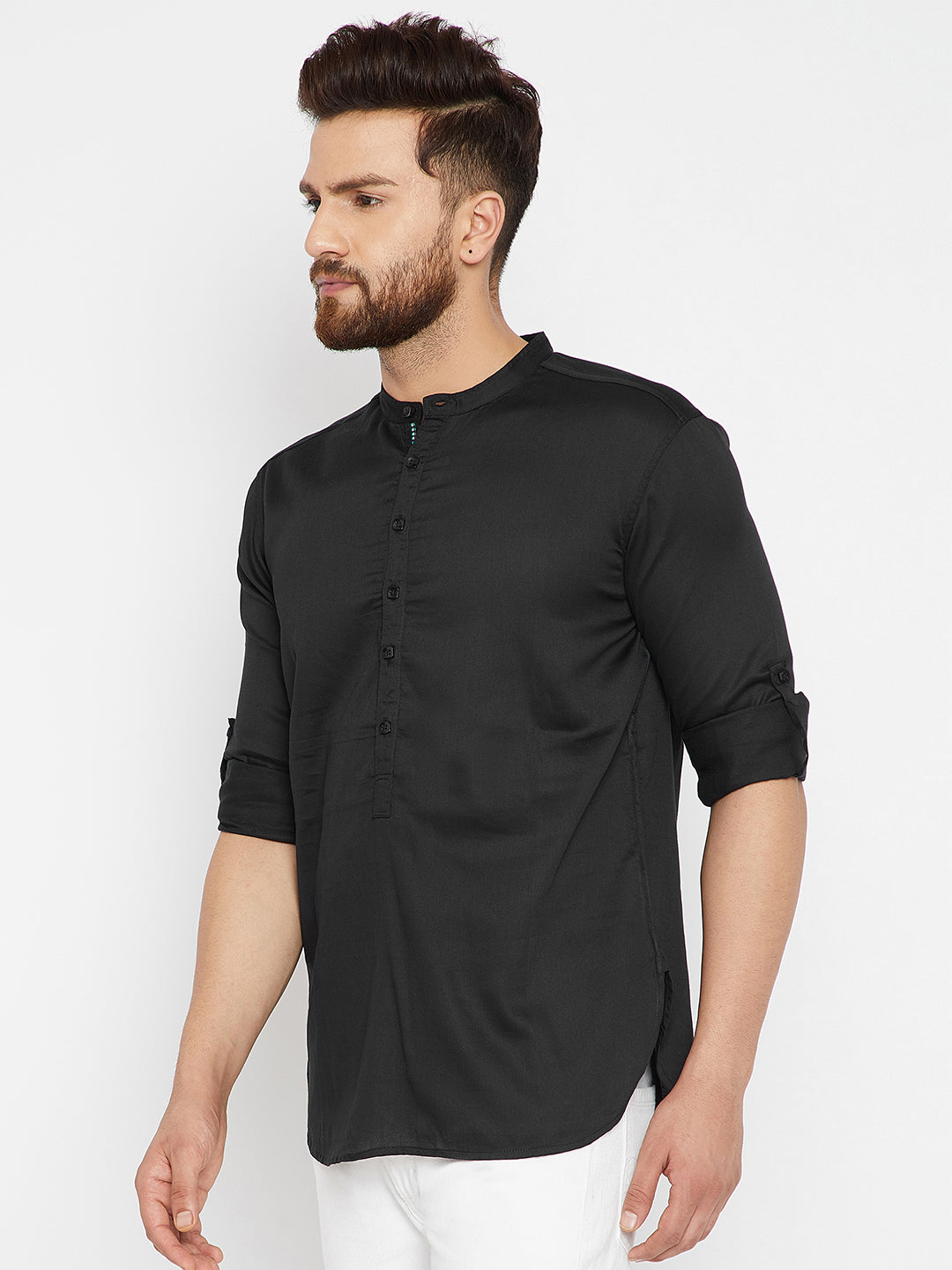 Men's Black Pure Cotton Solid Shirt Kurta