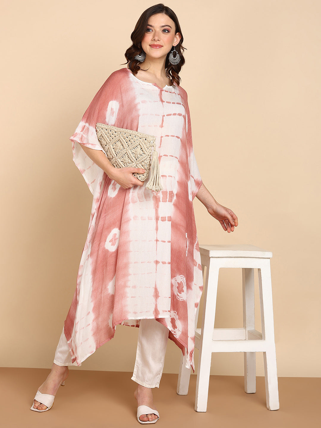 Women's Peach Crepe Kaftan