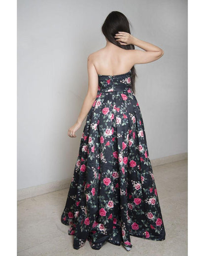 Women's Floral Affair Long Tube Dress Black (1 Pc Set) - Label Shaurya Sanadhya