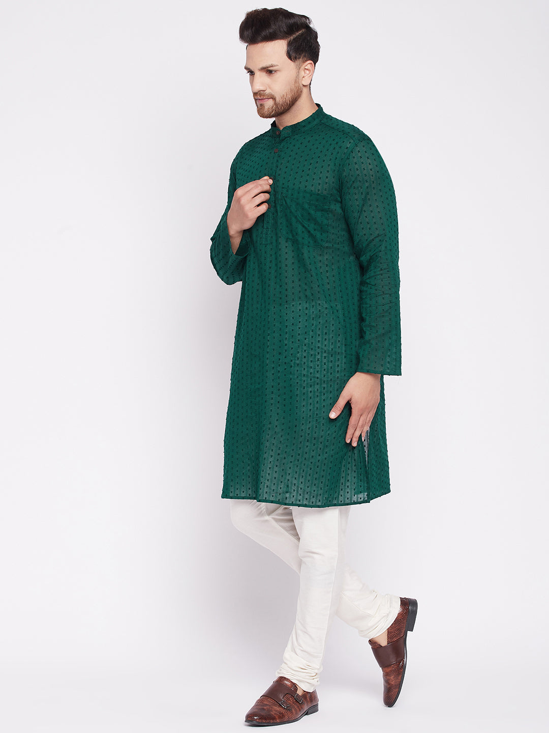 Men's Long Kurta with Band Collar -