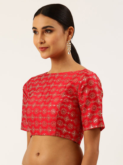 Women's Red Toned Zari Work Pure Art Silk Readymade Blouse