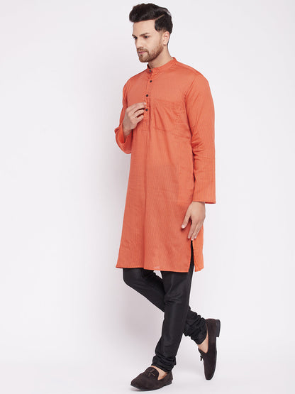 Men's Long Kurta with Band Collar -