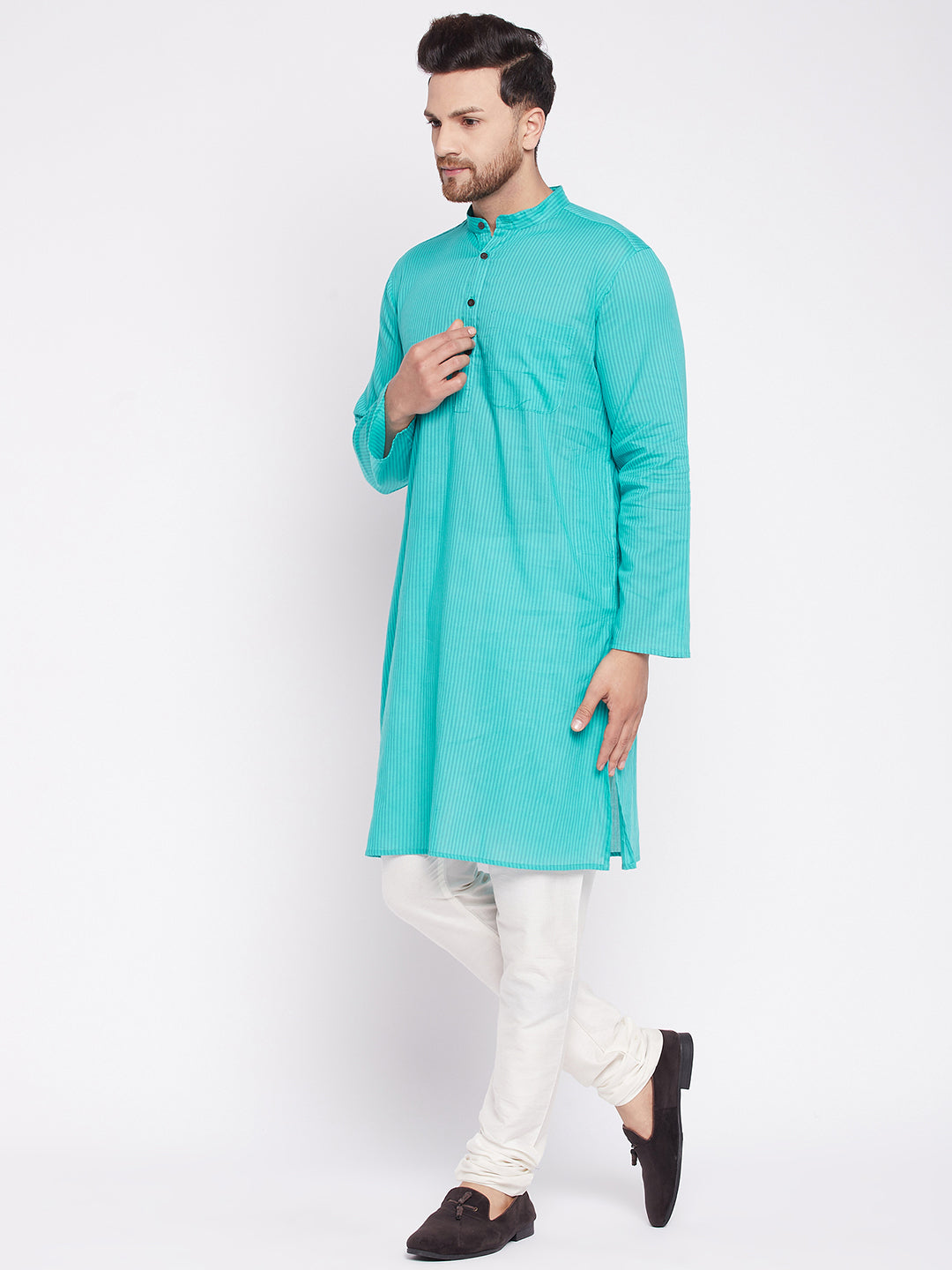 Men's Long Kurta with Band Collar -