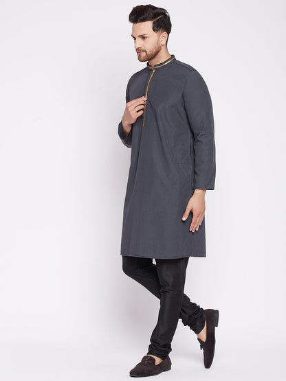 Men's Long Kurta with Band Collar -