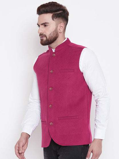 Men's Pink Blended Wool Nehru Jacket