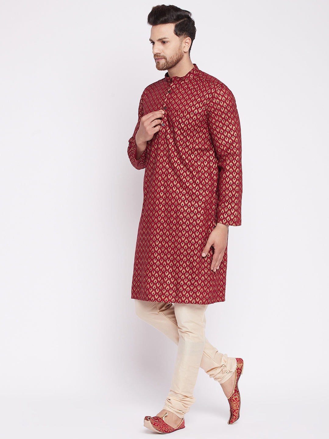 Men's Long Kurta with Band Collar -