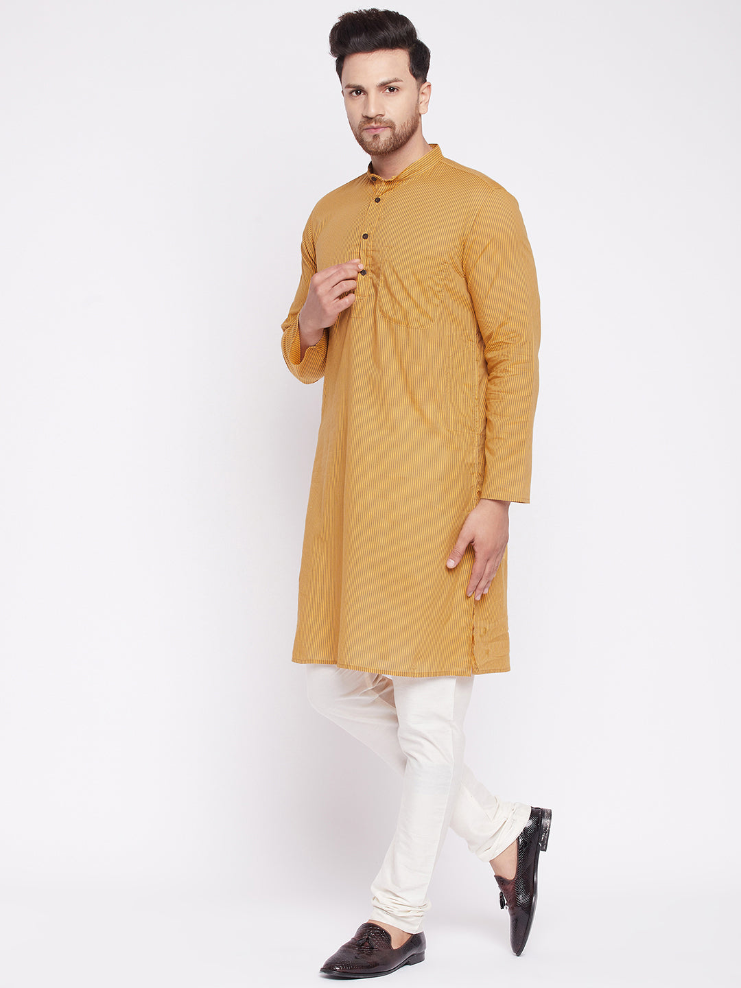 Men's Long Kurta with Band Collar -