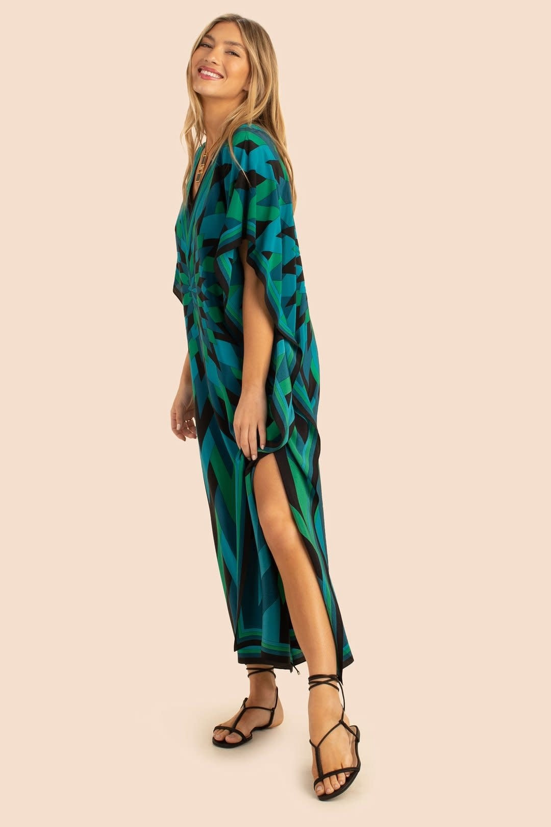 Women's Green Illusions Silk Crepe Kaftan